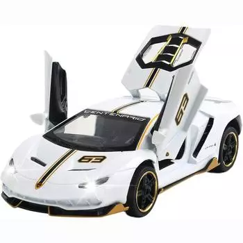 1:32 масштаба Lambo LP770-4, литая под давлением модель автомобиля из сплава, игрушечный автомобиль с откатным механизмом, звуком и светом для детей, взрослых, подарочная коллекция 1/32-15.5x6.8x3.5cm белый
