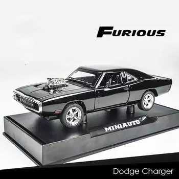 1:32-масштабная литая модель автомобиля, быстрый суперкар Dodge Charger Dom s 1970 года, легкосплавный автомобиль, игрушечный автомобиль с откатным механизмом со звуком и светом для детей и взрослых 17x6x4.5cm чёрный