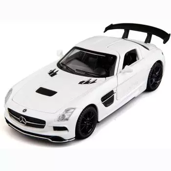 1:32-масштабная модель автомобиля Benz SLS AMG, литая под давлением цинкового сплава, игрушечная машинка с откидной спинкой, звуком и светом для детей, мальчиков и девочек 1/32-15x7.3x4.3cm белый