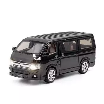 1:32-масштабная модель автомобиля из сплава Toyota Hiace MPV, литая под давлением металлическая игрушечная модель автомобиля с имитацией звука и света, коллекция подарков для детей
