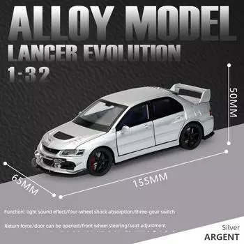 1/32 Mitsubishi Evo 9-го поколения Adiwang Акриловая крышка Искусственная JDM Коллекция моделей автомобилей из сплава Подарок Игрушки 1/32 Mitsubishi EVO ninth generation-Silver