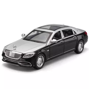 1:32 Модель легкосплавного автомобиля Mercedes-Benz Maybach S650 со звуком, светом и инерционным механизмом, 6 открывающихся частей Maybach S650 чёрный/серебряный