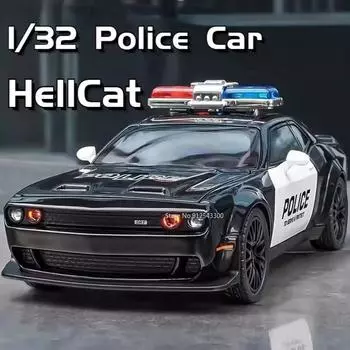1:32 Модель полицейской машины Hellcat, игрушечная литая модель из сплава, масштабная модель с инерционным механизмом, со звуком и светом, игрушка для мальчика, настольные украшения чёрный