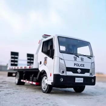 1:32 Nissan VAN Тип полицейского автомобиля из сплава, модель прицепа, имитация металлического автомобиля, транспортера, эвакуатора, звукового и легкого игрушечного грузовика