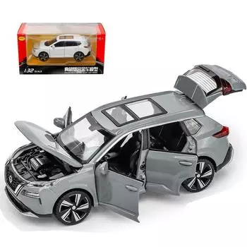 1/32 Nissan X-Trail SUV Миниатюрная литая игрушечная модель автомобиля Звук и свет Двери открываются Образовательная коллекция Подарок для мальчика