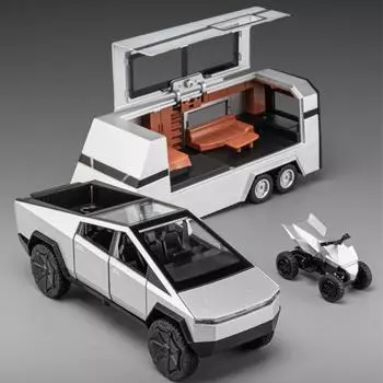 1/32 пикап игрушечный прицеп RV модель комплект сплав литой Cybertruck со звуком и светом подарки для серый