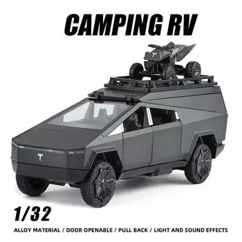 1/32 Tesla Camping RV Car Offroad Alloy Model Cyber Best Electric Car Детский подарок Детская игрушка Большая скидка 1/32-Size:17.4*6.3*9cm серый/чёрный