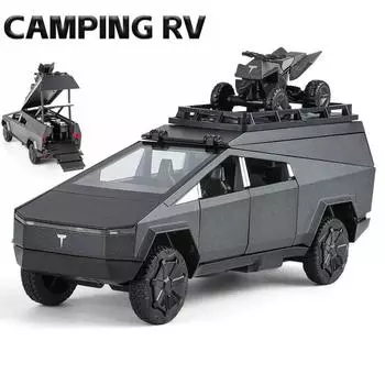 1/32 Tesla Camping RV Car Offroad Alloy Model Cyber Best Electric Car Детский подарок Детская игрушка Большая скидка 1/32-Size:17.4*6.3*9cm чёрный/серый