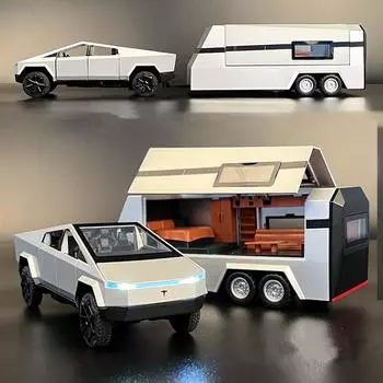 1/32 Tesla Cybertruck Пикап Прицеп Модель автомобиля из сплава Литые под давлением металлические внедорожники Модель грузовика Звук и свет Детские игрушки Подарок