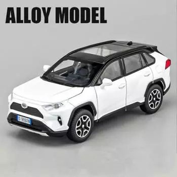 1/32 Toyota RAV4 SUV Модель автомобиля из литого металла Игрушечные внедорожники Моделирование моделей автомобилей Звук и свет Коллекция Детский подарок