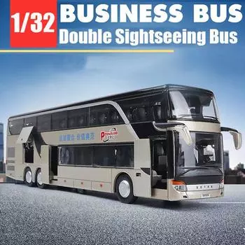 1/32 высококачественный литой двухэтажный автобус со звуком и светом, литой под давлением, инерционный, роскошный экскурсионный автобус, транспортное средство, детские игрушки