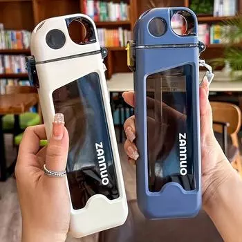 1 350 мл, квадратная бутылка для воды, 12 унций (350 мл), Пластиковая герметичная кружка, летняя спортивная бутылка с трубочкой и весами синий