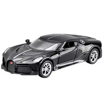 1/36 Bugati La Voiture Noire Модель автомобиля из сплава с высокой имитацией, литые игрушки со звуком и светом, инерционные транспортные средства, декоративные игрушки для детей, подарок чёрный