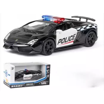 1/36 Lamborghini LP570-4 Gallardo Police Scale Wheel Super Sport Car Германия Bull Logo Металлическая модель литая модель Pull F334 чёрный
