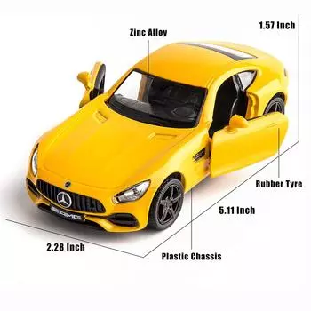 1:36-масштабная модель автомобиля из сплава для литья под давлением, модель автомобиля Benz AMG GTS, игрушечный автомобиль, игрушечный автомобиль с откатным механизмом для малышей, подарок для мальчиков и девочек 1/36-12.5x5x3.5cm жёлтый