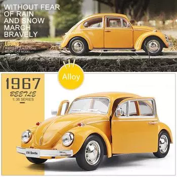 1:36 масштабный мини-автомобиль 1967 года, классическая модель автомобиля из сплава Beatle, литая под давлением металлическая игрушечная модель автомобиля, имитация миниатюрных весов 1/36-13x4.5x4cm жёлтый