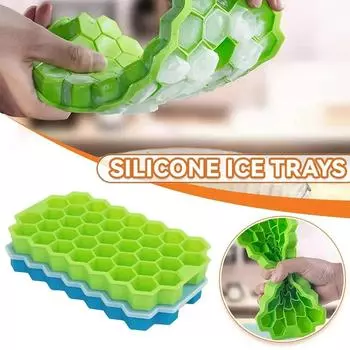 1 37-решетчатая силиконовая форма для льда с крышкой, ячеистая сетка, штабелируемая самодельная форма для льда, многоразовая пищевая кухонная утварь