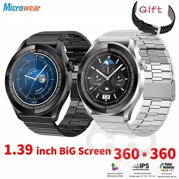 1,39 дюйма Большой экран Смарт-часы для мужчин и женщин Беспроводная зарядка Фитнес Heartrate Smartwatch NFC для Huawei Phone Gt3 Pro