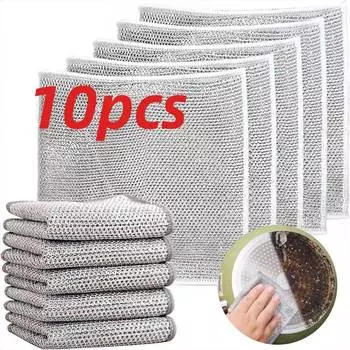1/3/10 шт., 20 см, тряпка из серебряной проволоки, одно/двухслойная ткань для чистки, сетка, антипригарная масляная тряпка, кухонная плита, многоразовая чистящая ткань для мытья посуды