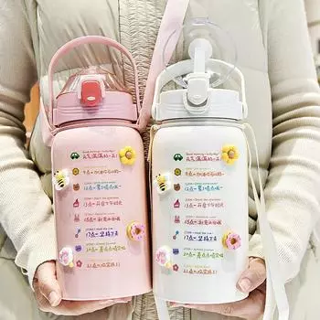 1.3/1.7L Thermos Large Capacity Water Bottle Portable Straw Tumbler Cute Insulated Cup Stainless Steel Vacuum Flasks Drinkware