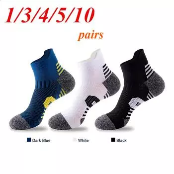 1/3/4/5/10 пар мужских носков с нескользящей подошвой для бега, профессиональных носков для фитнеса, коротких быстросохнущих баскетбольных носков 1 pair чёрный
