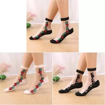 1/3/5/10 пар женских кружевных носков, летние модные сексуальные прозрачные тонкие носки, женские нескользящие ультратонкие носки, женские носки до щиколотки 1 pair чёрный/красный