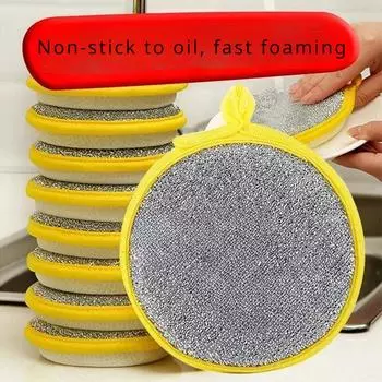 1/3/5/10 шт. губка для мытья посуды с антипригарным покрытием, масляная щетка, горшок, ткань для мытья посуды, губка, губка, чистящая подушечка, щетка, очистка кастрюли, дезактивация, волшебная салфетка 1pc жёлтый