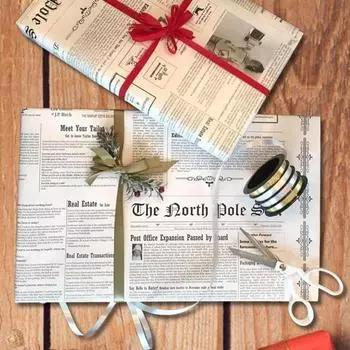 1/3/5/10 шт. рождественская подарочная упаковочная бумага винтажная газетная подарочная коробка рулон ретро-художественная упаковочная бумага для самостоятельного изготовления подарочного букета цветочная упаковка 1pc