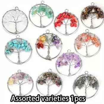 1/3/5 шт. Древо жизни драгоценный камень кристалл кулон ожерелье кулон чакра кристалл большое отверстие европейский плоский круглый кулон изготовление ювелирных изделий Assorted varieties 1pcs