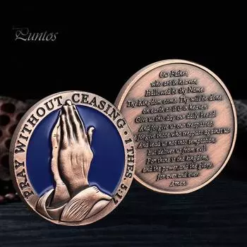 1/3/5 шт. Монета-вызов молитвы Господней, непрестанно молитесь, памятная монета, металлическая христианская религиозная карманная монета со стихами из Библии 1pc