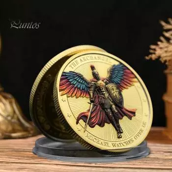 1/3/5 шт. Монета вызова Архангела Михаила, двухсторонняя резная металлическая медаль, памятный медальон, круглая коллекционная монета, украшение для домашнего офиса и стола 1pc золотистый