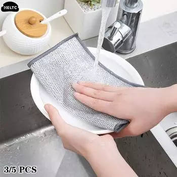 1/3/5 шт. стальная проволока кухонные полотенца масло железная подставка для посуды кастрюля кастрюля тряпка для мытья посуды двухслойная салфетка кухонное полотенце тряпки кухонные принадлежности