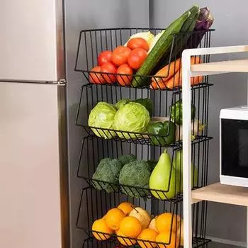 1/3/5-слойная кухонная полка для овощей, металлические напольные штабелируемые полки для корзины для хранения фруктов, вращающиеся колеса Organizadores No wheels 1 Tier S