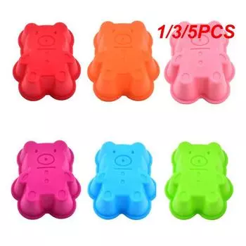 1/3/5PCS Silicone Cake Cup Anti-stick Food Grade Bear Shaped Kitchen Accessories Baking Tools Pudding Mold Marfen Cup