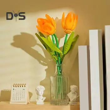 1/3/6 шт. строительный блок ветка тюльпана своими руками красочный цветочный блок строительная игрушка для детей взрослых пластиковые цветочные растения сборная игрушка украшение A