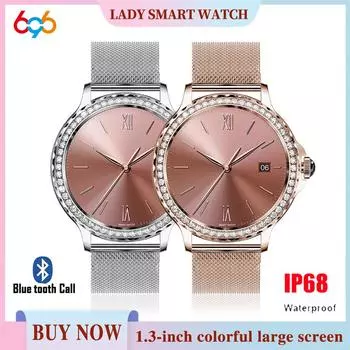 1,3-дюймовые женские умные часы с Bluetooth-вызовом, пульсометром, спортивным фитнес-браслетом, функцией воспроизведения музыки Ip68, водонепроницаемые женские умные часы