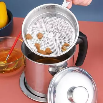 1,3 л Нержавеющая сталь Масляный фильтр Горшок Большая емкость Контейнер может Жироотделитель Фильтр для жира Резервуар для хранения Кухонный инструмент для приготовления пищи