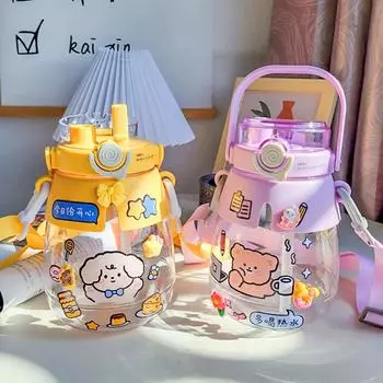 1,3 л симпатичные детские бутылки для воды мультяшный космический стаканчик для кемпинга на открытом воздухе холодный чайник студенческий современный кувшин для воды с соломинкой/прямое питье 1.3L
