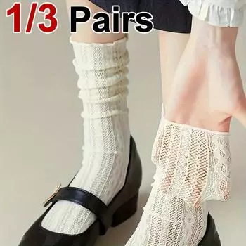 1/3 Pairs Women Knee Length Flower Bud Stockings Fashionable Hollow out Design Summer Breathable Comfortable Casual Long Socks One Size