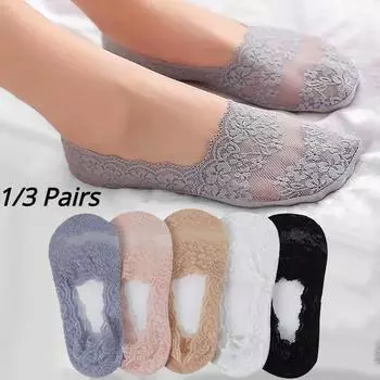 1/3 пары для женщин и девочек, летние кружевные носки с вишневым цветочным принтом из силикагеля, нескользящие нескользящие тапочки на хлопковой подошве с невидимой хлопковой подошвой, носки-лодочки One Szie