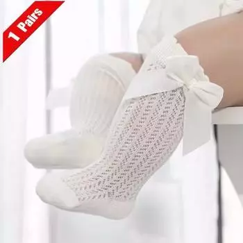 1/3 пары носков для маленькой девочки, детские носки с большим бантом, хлопковые летние сетчатые гольфы до колена для младенцев, длинные носки принцессы для новорожденных девочек 0-24 месяца 0-12Month(S)