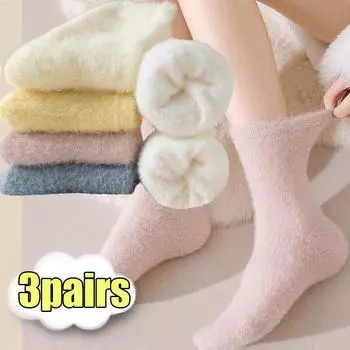 1/3 пары плюшевых носков нежного цвета кораллового цвета для женщин и девочек, мягкие, пушистые, с ворсом из норки, толстые, длинные, зимние, теплые, для сна, носки 1pairs