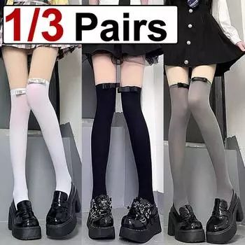 1/3 пары женских носков до колена с бантом, модные летние однотонные милые тонкие носки Jk, мягкие, удобные, дышащие, длинные носки One Size