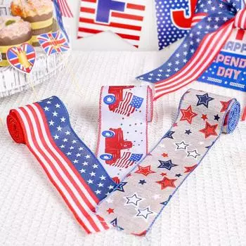 1/3 рулона ленты с американским флагом, лента с двойной звездой, полосатая, проводная, в упаковке, двусторонняя, красная, 4 шт. A