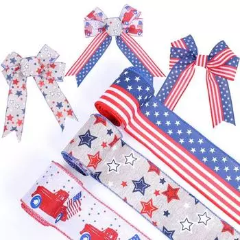 1/3 рулона ленты с американским флагом, двухсторонняя полосатая лента в проволочной упаковке, красная, 4 июля, День независимости, синяя, белая A