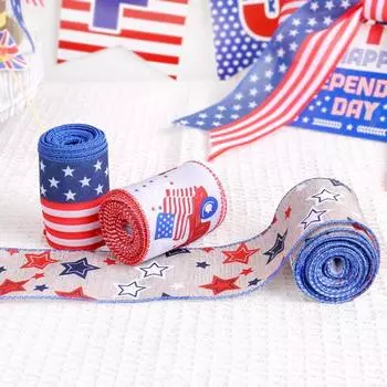 1/3 рулона ленты с американским флагом, двухсторонняя полосатая лента со звездами, проводная упаковка, красная лента на день независимости 4 июля, синяя, белая, поделка своими руками A