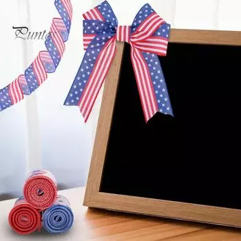 1/3 рулона ленты с американским флагом, двухсторонняя полосатая лента со звездами, проводная упаковка, красная лента на день независимости 4 июля, синяя, белая, поделка своими руками A