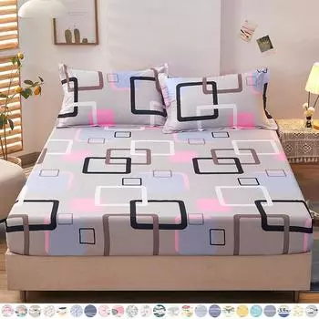 1/3 шт. эластичная простыня с глубокими карманами и наматрасником из микрофибры с принтом, комплект Twin Full Queen King, 24 цвета (Наволочки опционально) 150*200cm 1pc