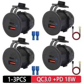 1-3 шт. Автомобильное зарядное устройство с двумя USB-разъемами DC 10-28 В QC3.0 PD Type C 18 Вт Автомобильное зарядное устройство с крышкой Автомобильный двойной порт для лодки, грузовика