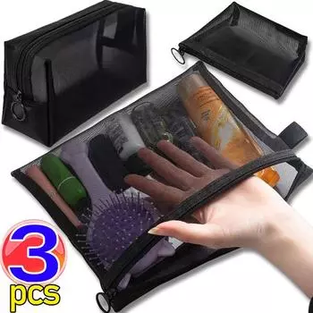 1/3 шт. Черные сетчатые косметички, прозрачные чехлы для косметических инструментов для макияжа, портативный органайзер для путешествий, сумка 3 размера as picture